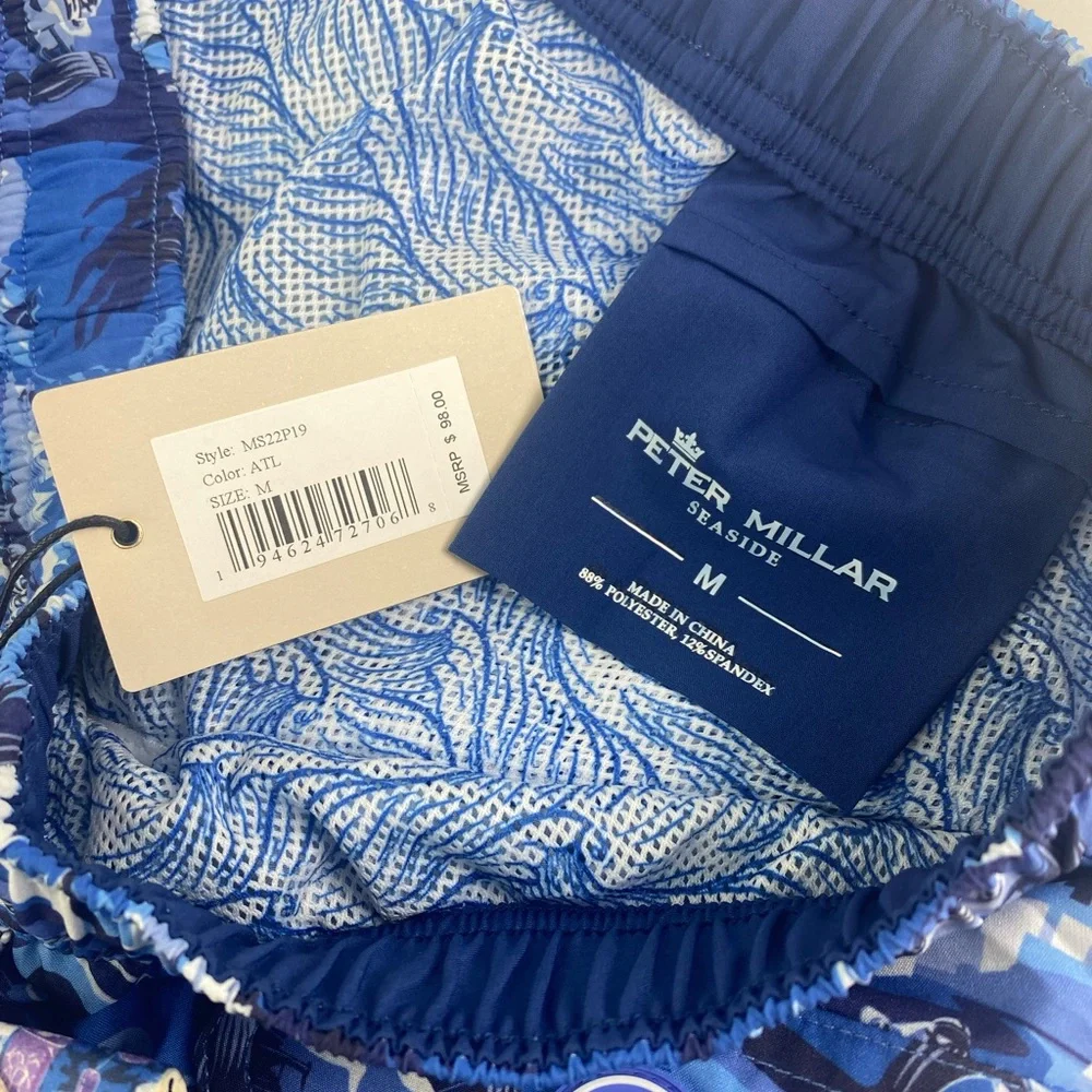 NWT Peter Millar Seaside Monaco Madness ATL Blue w/Koozie Swim Trunks Suit $98
